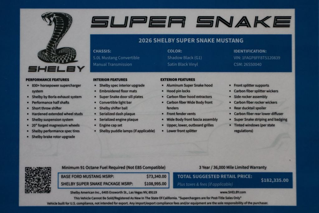 2026 Ford Mustang GT Premium Shelby Super Snake