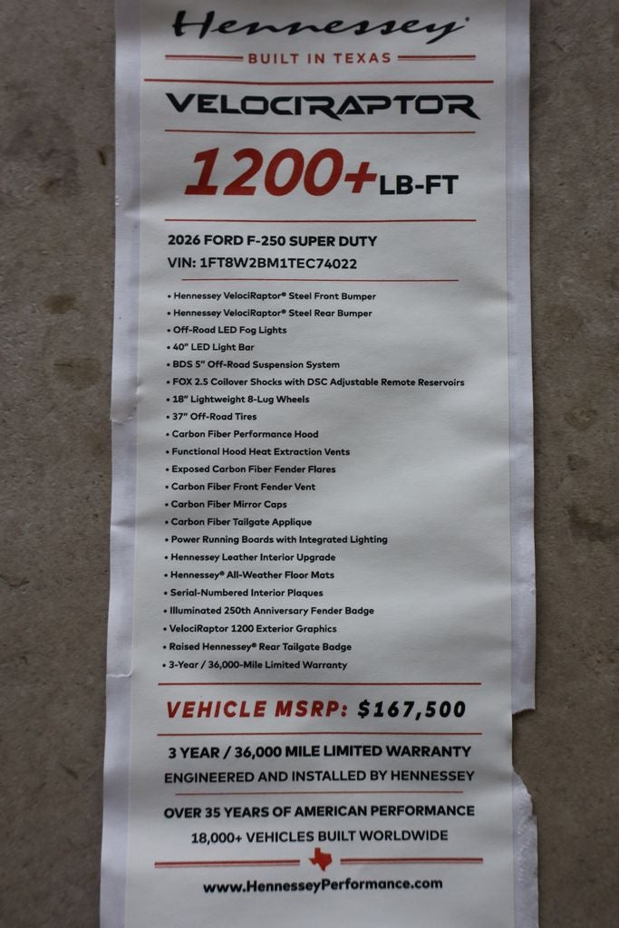 2026 Ford F-250SD Lariat Hennessey VelociRaptor 1200