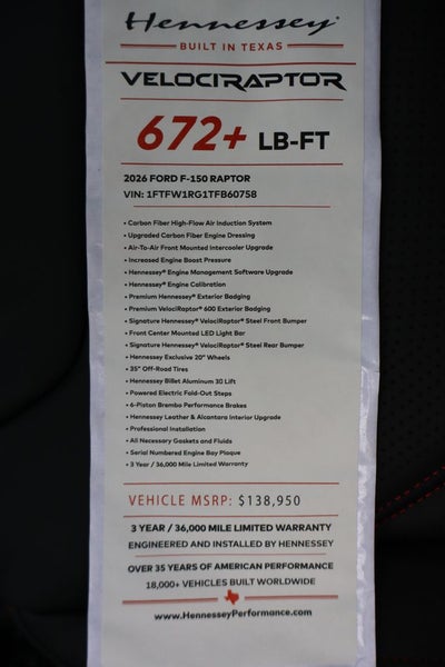 2026 Ford F-150 Raptor Hennessey VelociRaptor 600