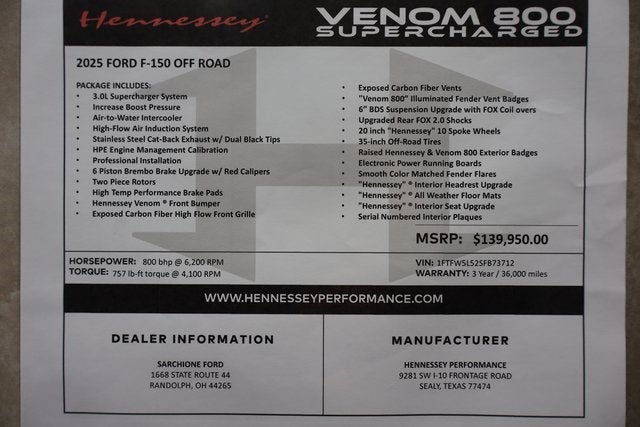 2025 Ford F-150 Lariat Hennessey Venom 800